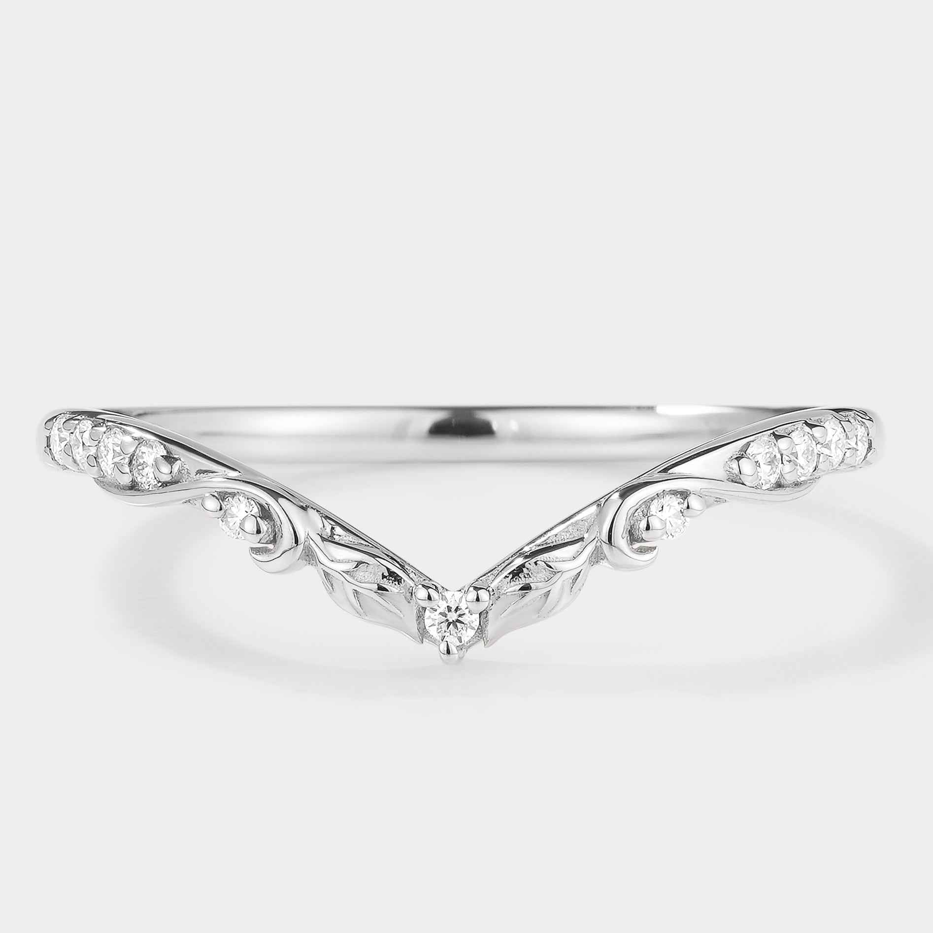 Nature Inspired V Shaped Lab-grown Diamond Wedding Band
