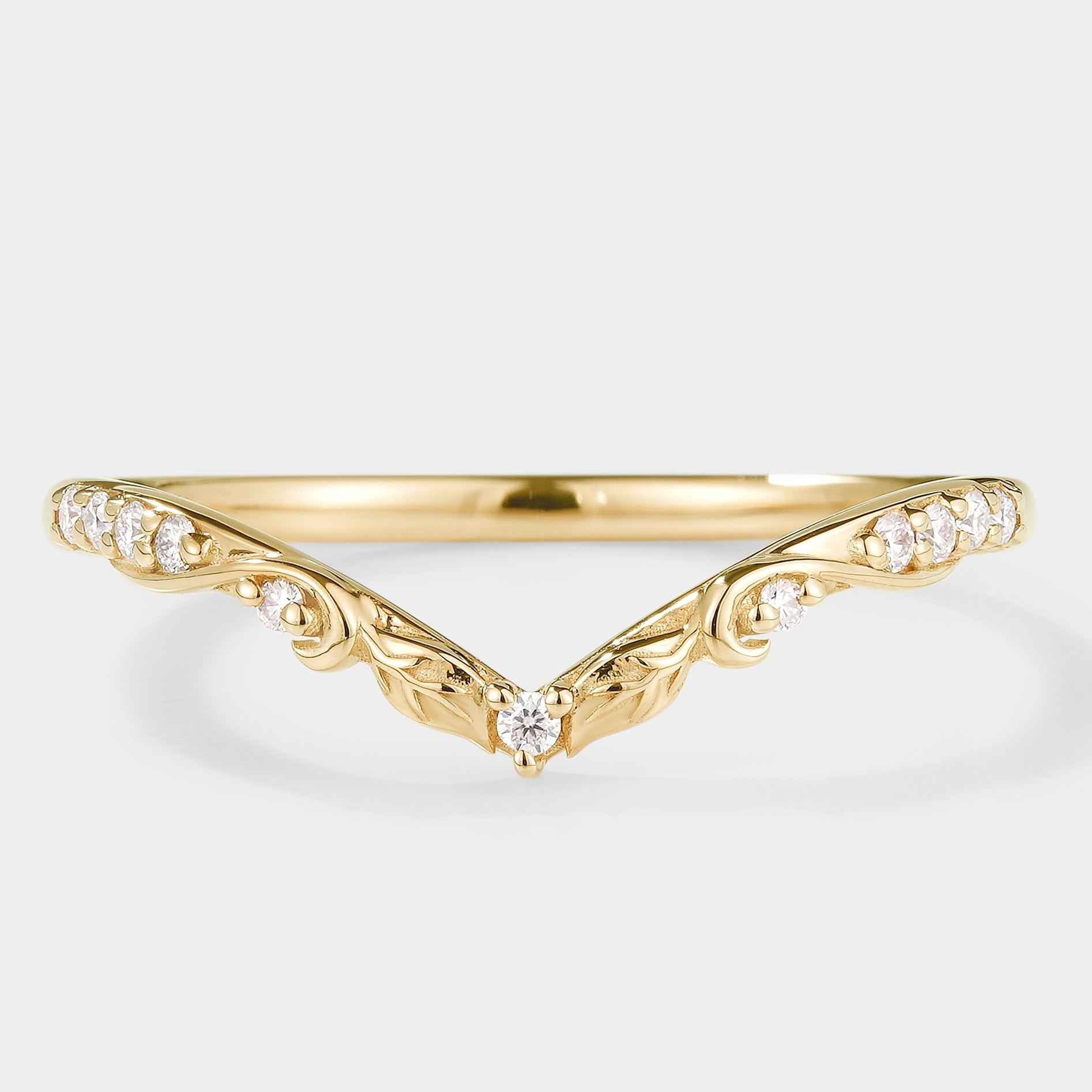 Nature Inspired V Shaped Lab-grown Diamond Wedding Band