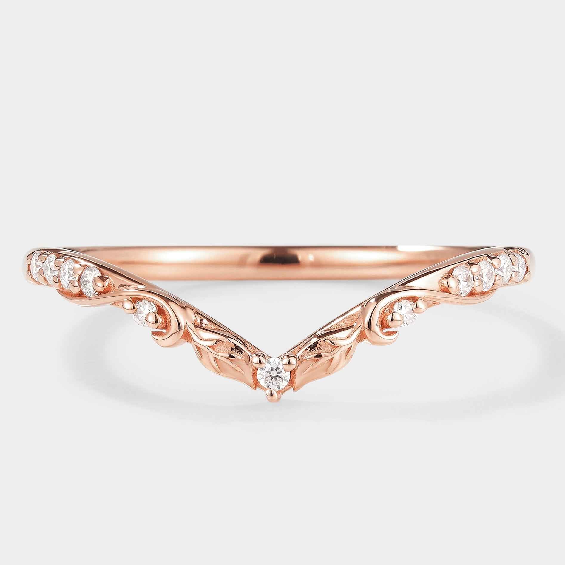 Nature Inspired V Shaped Lab-grown Diamond Wedding Band