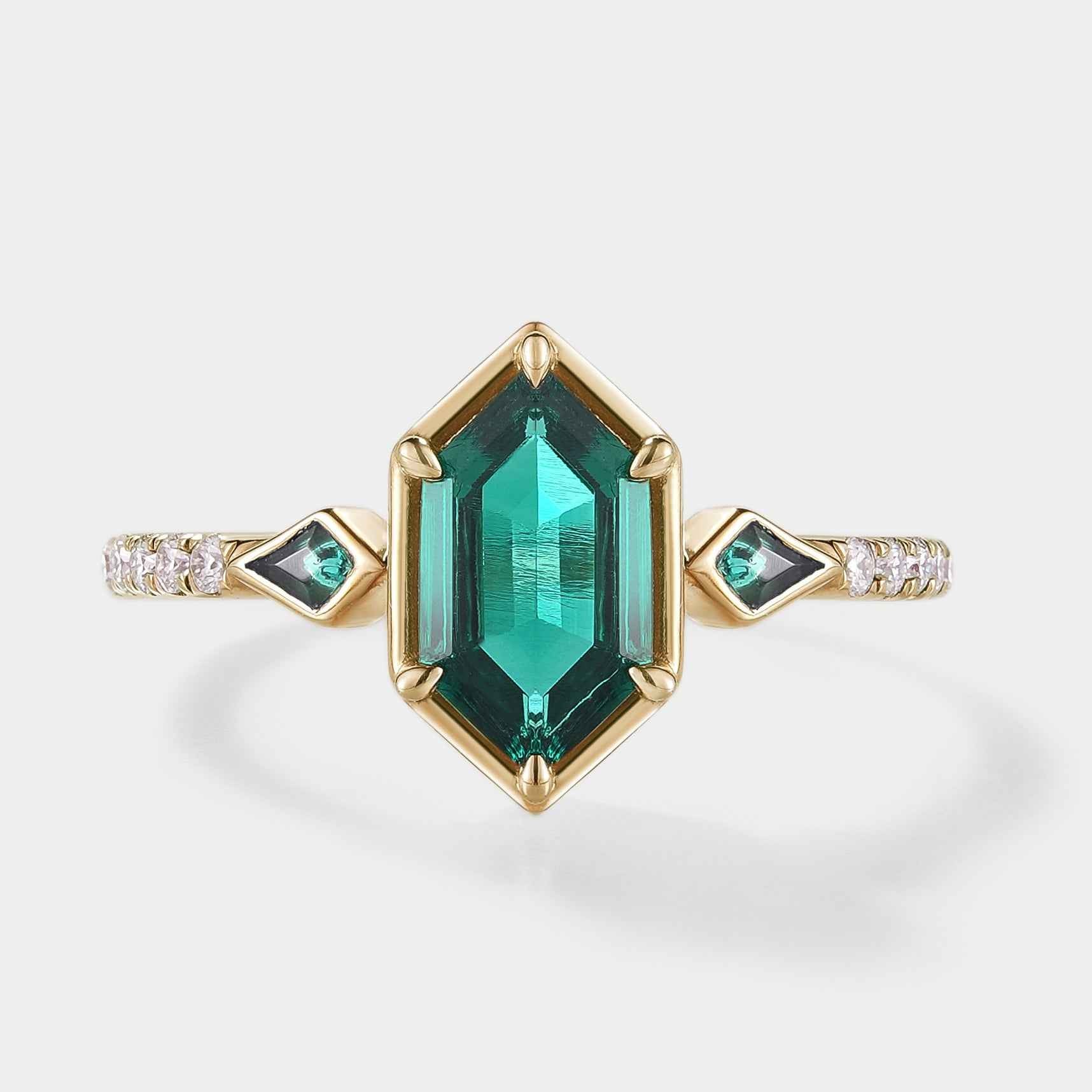 Custom Kite Cut Lab Padparadscha Engagement Ring with Alexandrite Accent Stone For Lauren Maddox