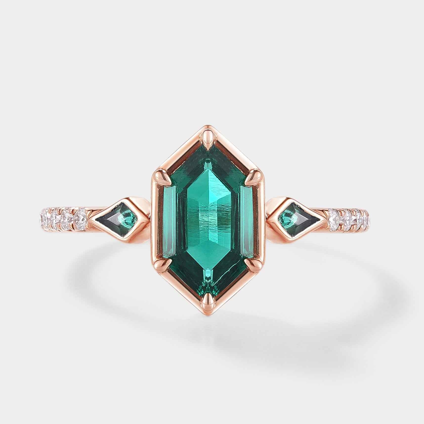 Custom Kite Cut Lab Padparadscha Engagement Ring with Alexandrite Accent Stone For Lauren Maddox