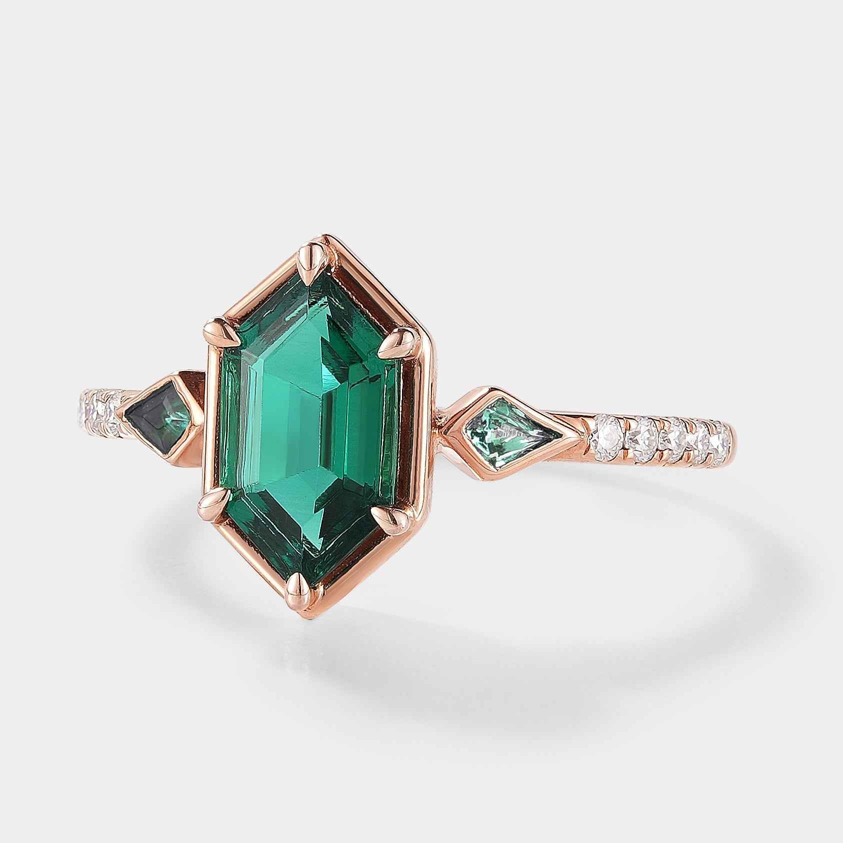 Custom Kite Cut Lab Padparadscha Engagement Ring with Alexandrite Accent Stone For Lauren Maddox