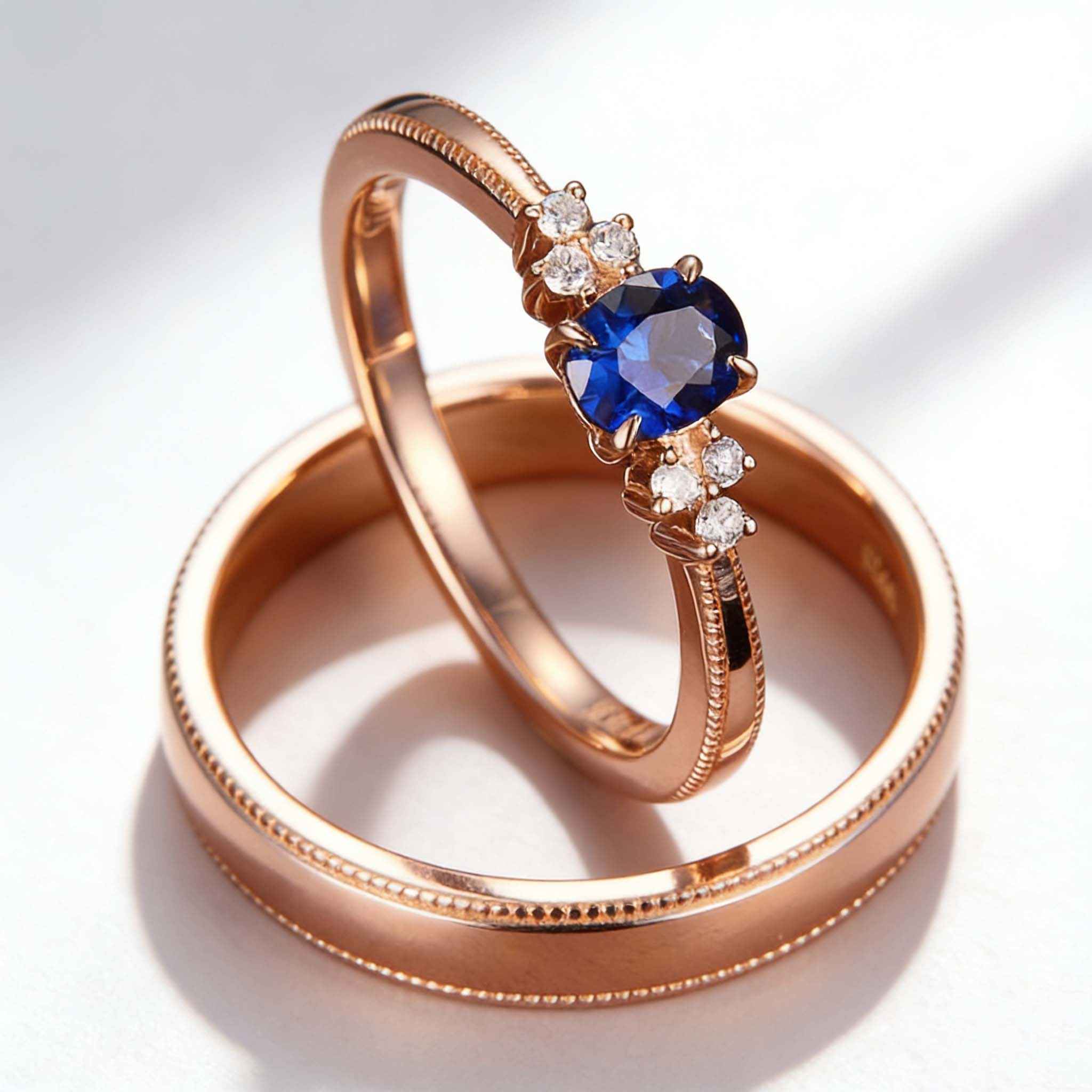 Vintage 0.5ct Lab Sapphire Oval Cut Engagement Ring With With Men's Wedding Band