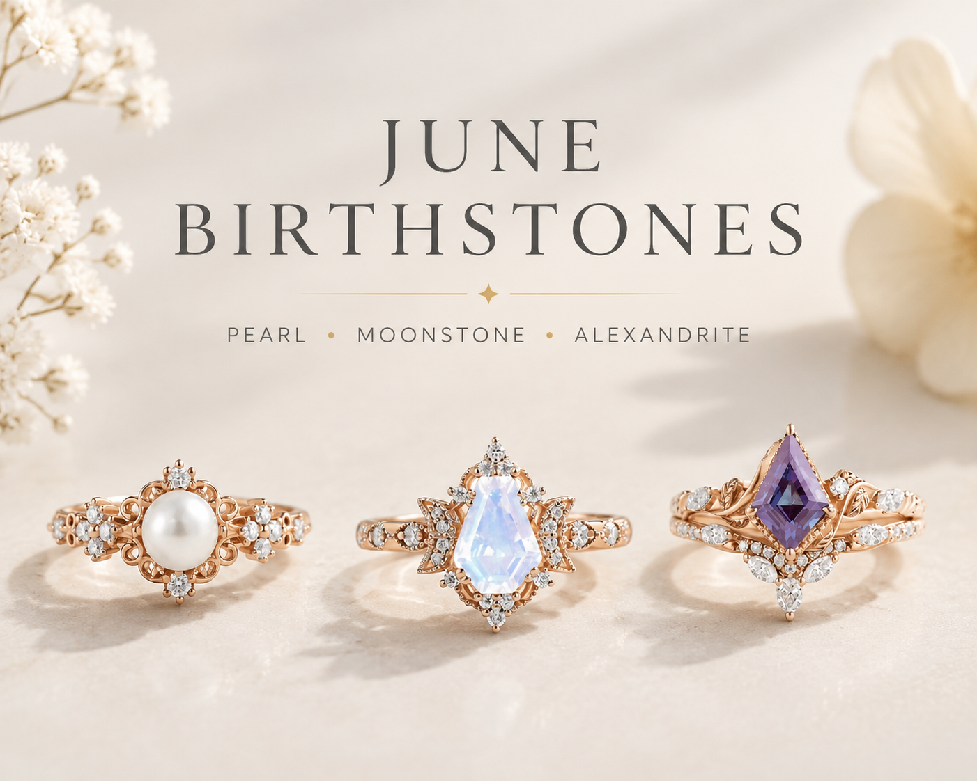 June Birthstones Explained: Pearl, Moonstone & Alexandrite Meaning + The Rings People Actually Choose