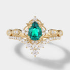 Vintage Pear Cut Lab Emerald Engagement Ring Set