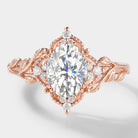 Oval Moissanite Leaf Engagement Ring in Rose Gold, Bridal Set
