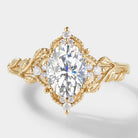 Oval Moissanite Leaf Engagement Ring in Yellow Gold – Sylva