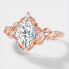 Rose gold oval moissanite engagement ring with leaf accents, bridal set, Sylva ring