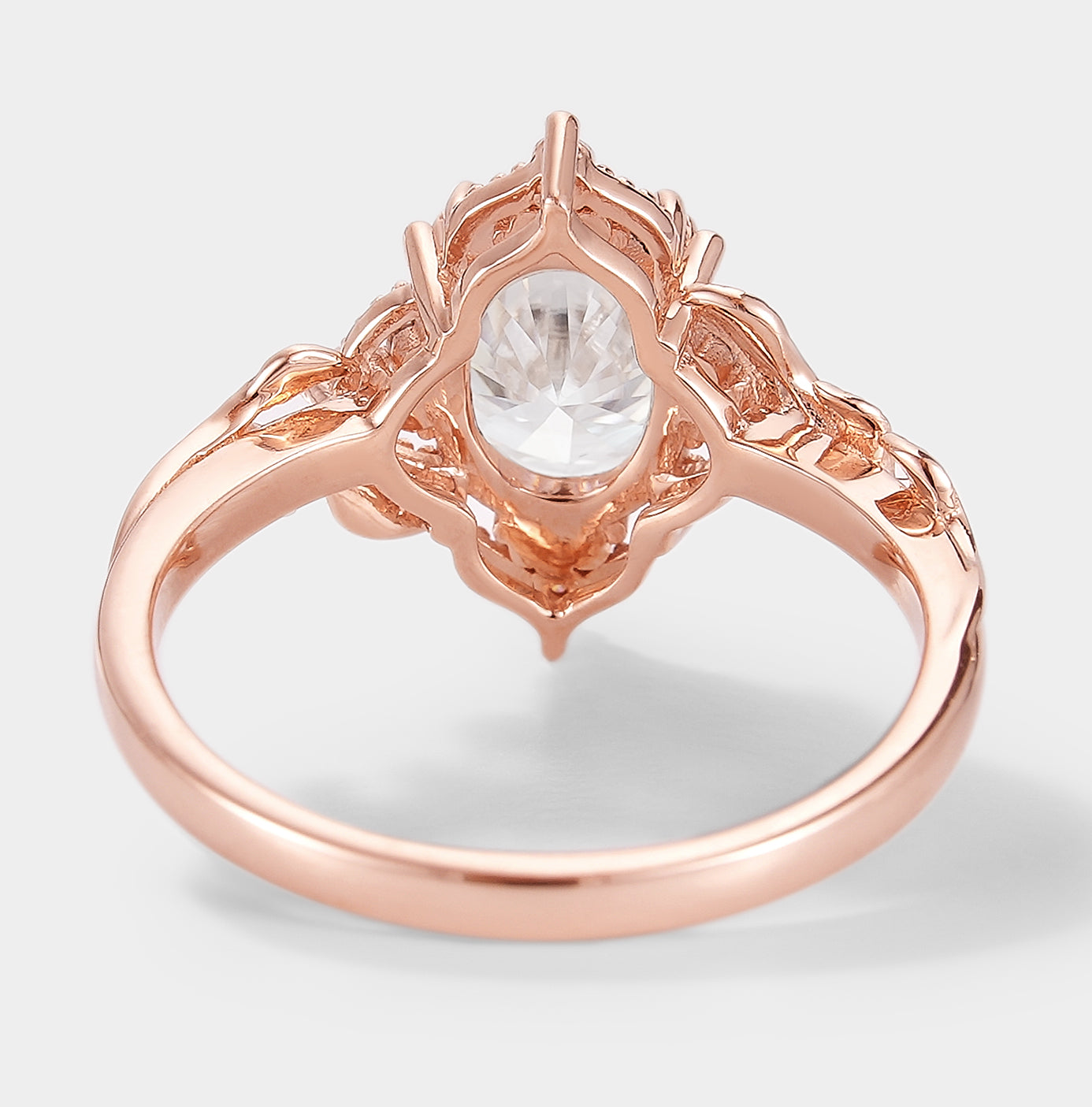Rose gold oval moissanite leaf engagement ring, Sylva bridal set with moissanite and leaf accents