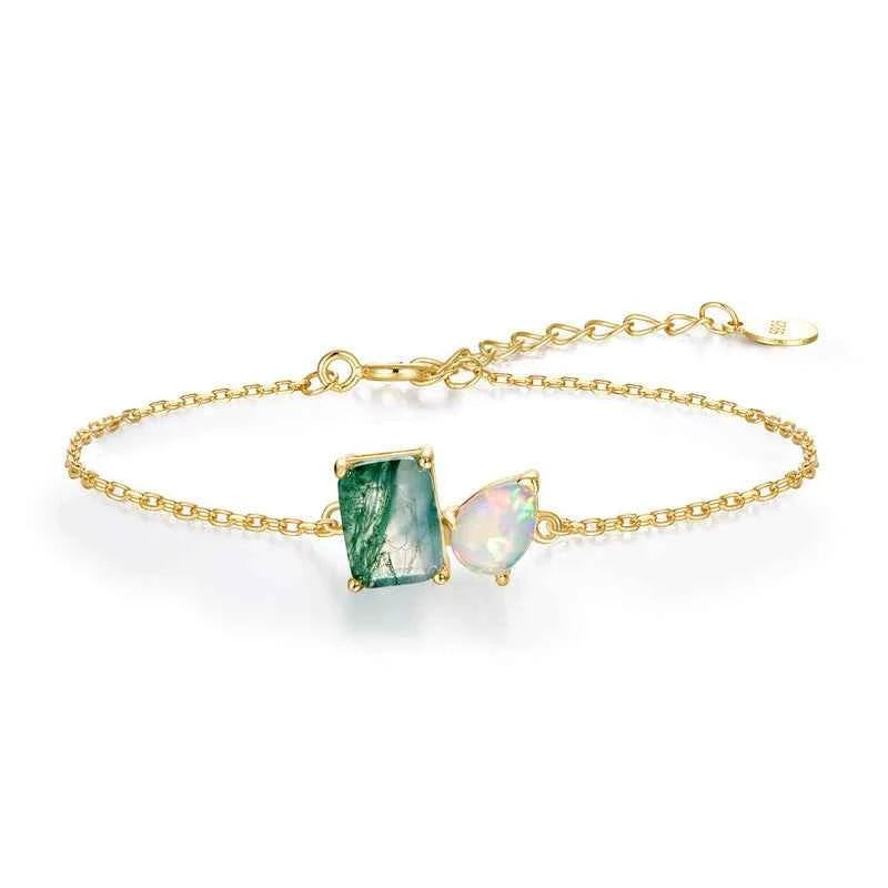 Double Stone Moss Agate & Opal Bracelet
