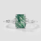 Signautre Vintage Emerald Cut Moss Agate Engagement Ring