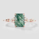 Signautre Vintage Emerald Cut Moss Agate Engagement Ring