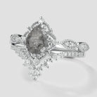 Vintage black rutilated quartz engagement ring set, moissanite accents
