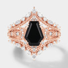 Rose gold coffin cut black onyx engagement ring set
