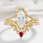Nature Inspired Vintage Thorn Marquise Moissanite Engagement Ring - Valora Set