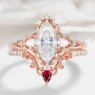 Nature Inspired Vintage Thorn Marquise Moissanite Engagement Ring - Valora Set