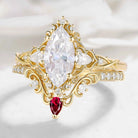 Nature Inspired Vintage Thorn Marquise Moissanite Engagement Ring - Valora Set