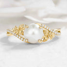 Nature Inspired Rose Romantic Pearl Engagement Ring