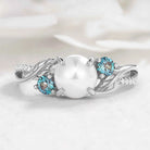 Nature Inspired Pearl Engagement Ring with Alexandrite Moissanite Accents