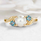 Nature Inspired Pearl Engagement Ring with Alexandrite Moissanite Accents