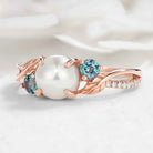 Nature Inspired Pearl Engagement Ring with Alexandrite Moissanite Accents