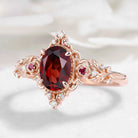 Nature-Inspired Flower Oval Cut Garnet Engagement Ring – Rose Manor