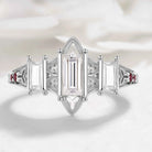 Vintage Three-Stone Emerald Cut Moissanite Engagement Ring Cathedral-Inspired