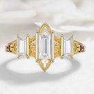 Vintage Three-Stone Emerald Cut Moissanite Engagement Ring Cathedral-Inspired