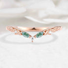 Nature Inspired Moss Agate & Moissanite V Shape Wedding Band