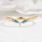 Nature Inspired Moss Agate & Moissanite V Shape Wedding Band