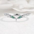 Nature Inspired Moss Agate & Moissanite V Shape Wedding Band