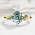 Nature-inspired Leaf Hexagon Cut Moss Agate Engagement Ring