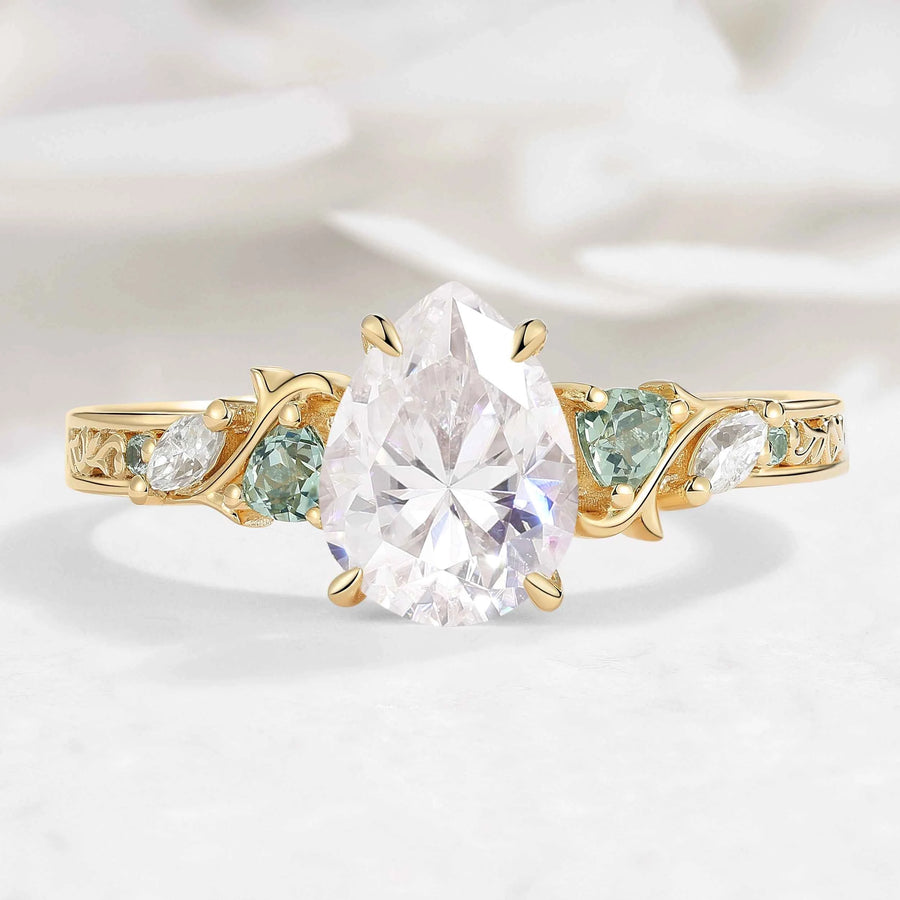 Vintage Thorn Vine Pear Cut Moissanite Engagement Ring with Hidden Birthstone - Briar