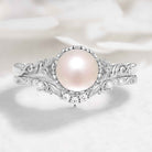 Nature-Inspired Leaf Pearl Engagement Ring Set 2pcs - Heartvine Series