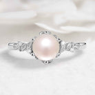 Nature-Inspired Leaf Pearl Engagement Ring - Leafcrown Series