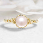 Nature-Inspired Leaf Pearl Engagement Ring - Heartvine Series