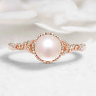 Nature-Inspired Leaf Pearl Engagement Ring - Heartvine Series