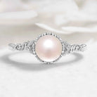 Nature-Inspired Leaf Pearl Engagement Ring - Heartvine Series
