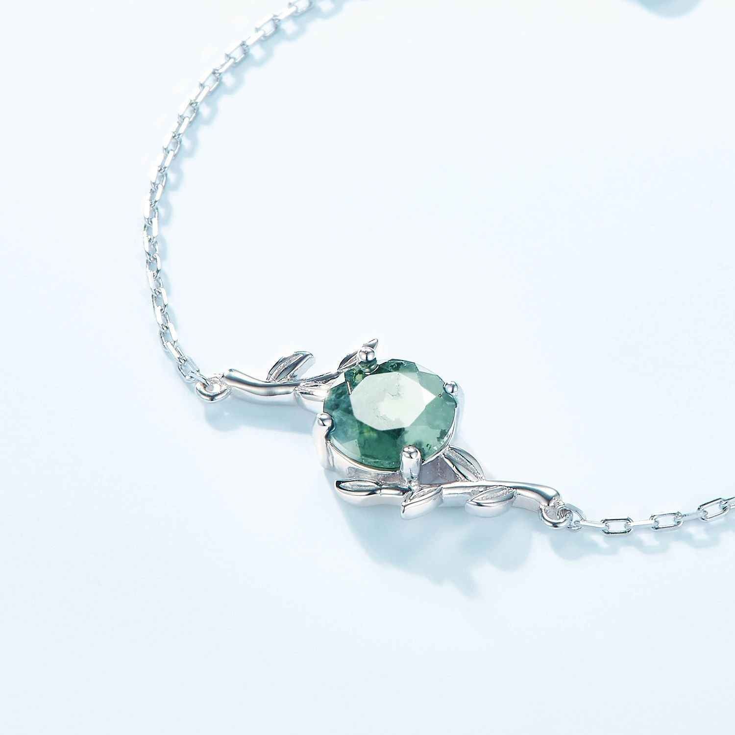 Nature-Inspired Leaf Moss Agate Bracelet