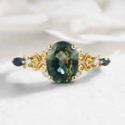 Verdant Court Vintage Oval Cut Natural Green Sapphire Engagement Ring