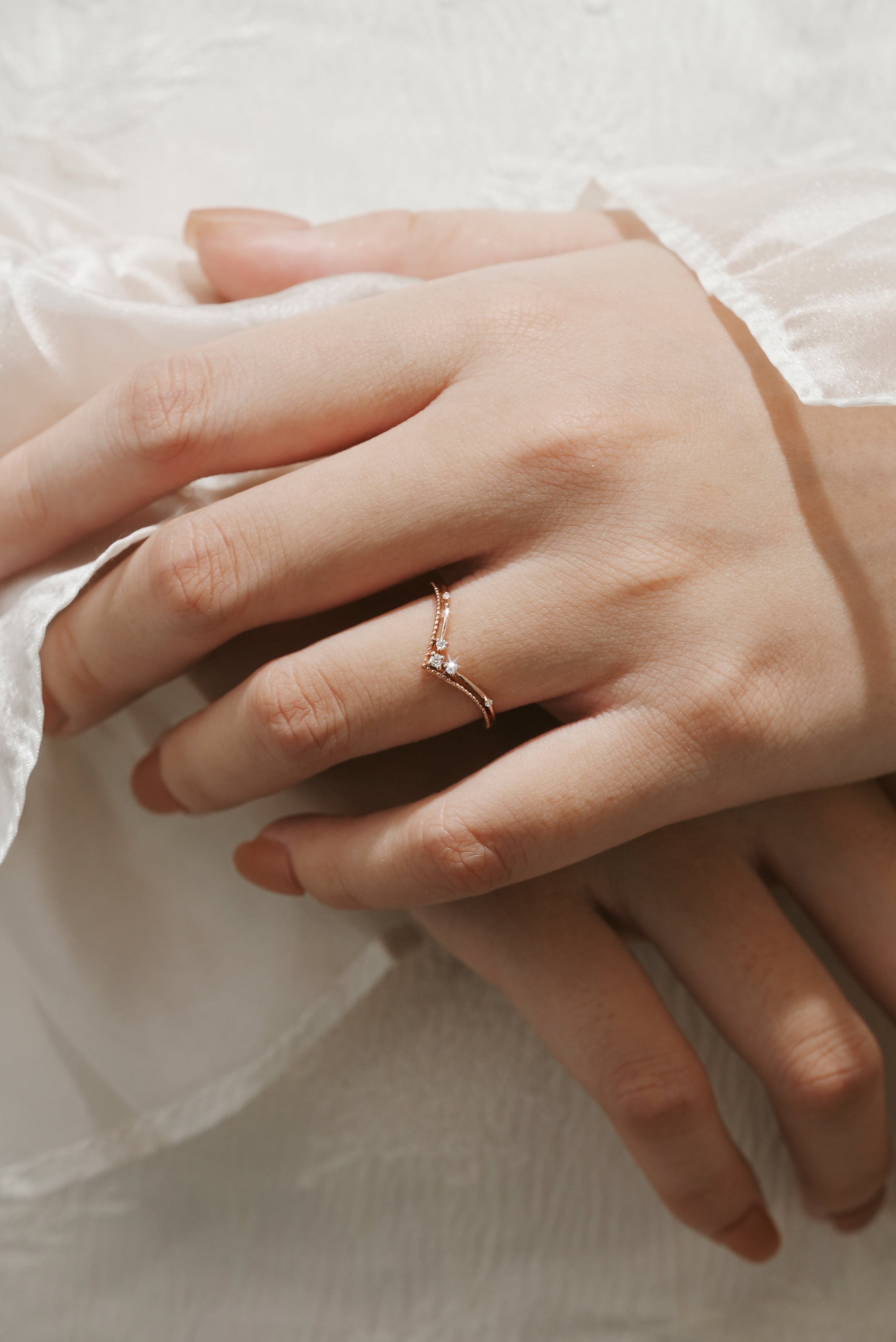 Moissanite Curved Wedding Band on hand