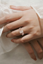 Emerald cut diamond engagement ring, leaf design, Lahela Jewelry