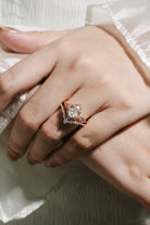 Rose gold leaf engagement ring with coffin cut moissanite, Lahela Jewelry
