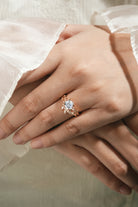 Rose gold moissanite leaf engagement ring set