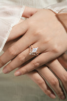Marquise moissanite engagement ring and curved band, rose gold