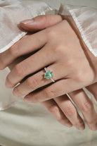 Marquise Moss Agate Engagement Ring on Hand