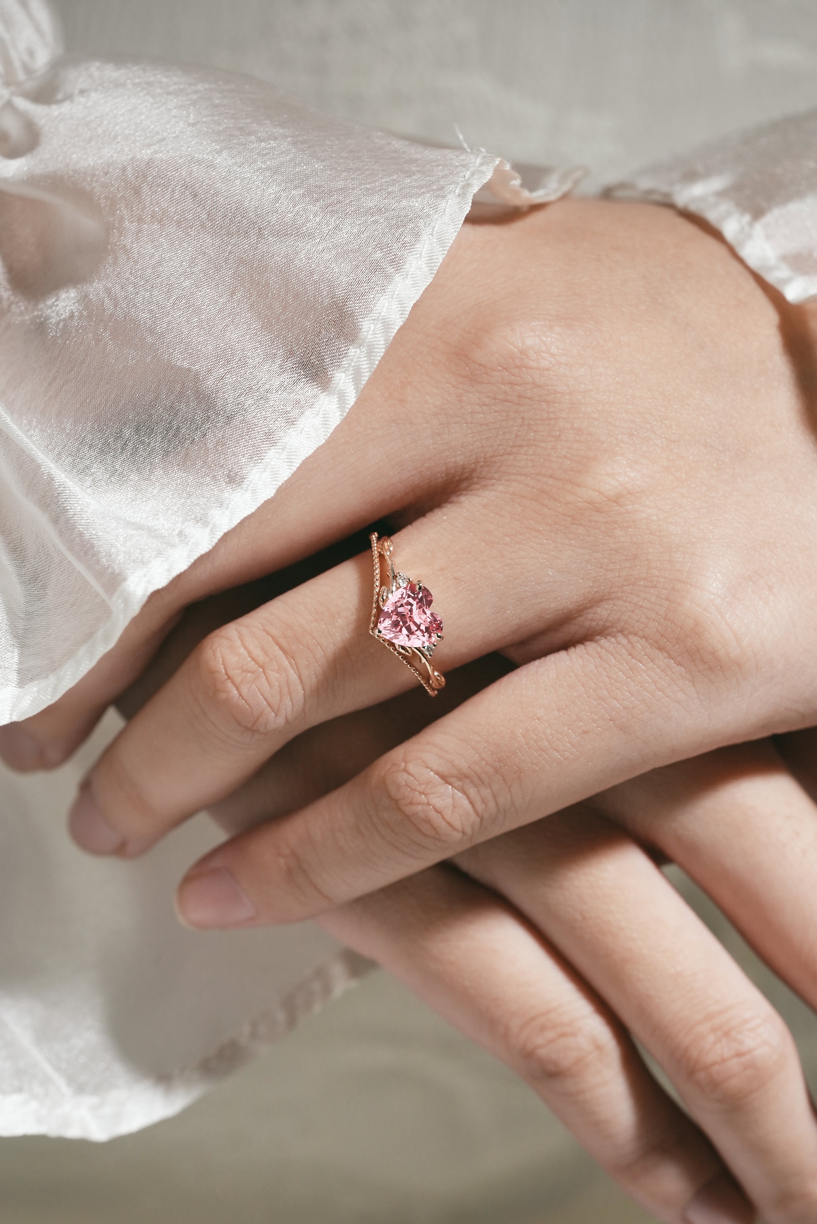 Heart-Cut Padparadscha Sapphire Engagement Ring