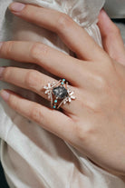Pear Cut Black Rutilated Quartz Vintage Engagement Ring with Vintage Enhancer Wedding Bands 2 Pcs Set