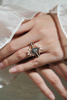 Pear Cut Black Rutilated Quartz Vintage Engagement Ring with Vintage Enhancer Wedding Bands 2 Pcs Set