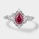 Nature Inspired Leaf Engagement Ring with Lab Ruby